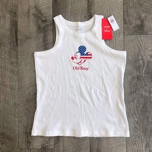Old Navy Disney Mickey Mouse American Flag Ribbed Tank Top White Kids XXL 18 NWT